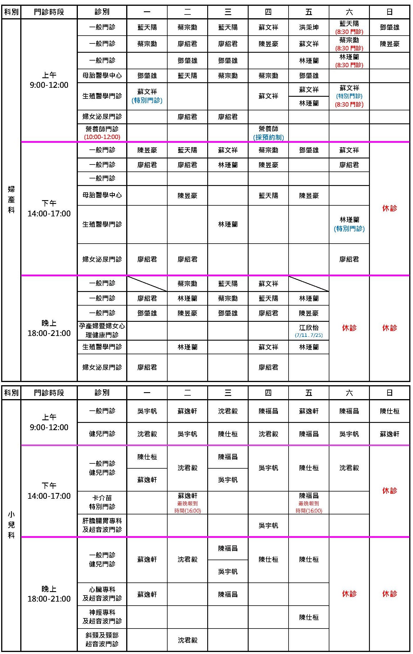 桃園秉坤7月門診表