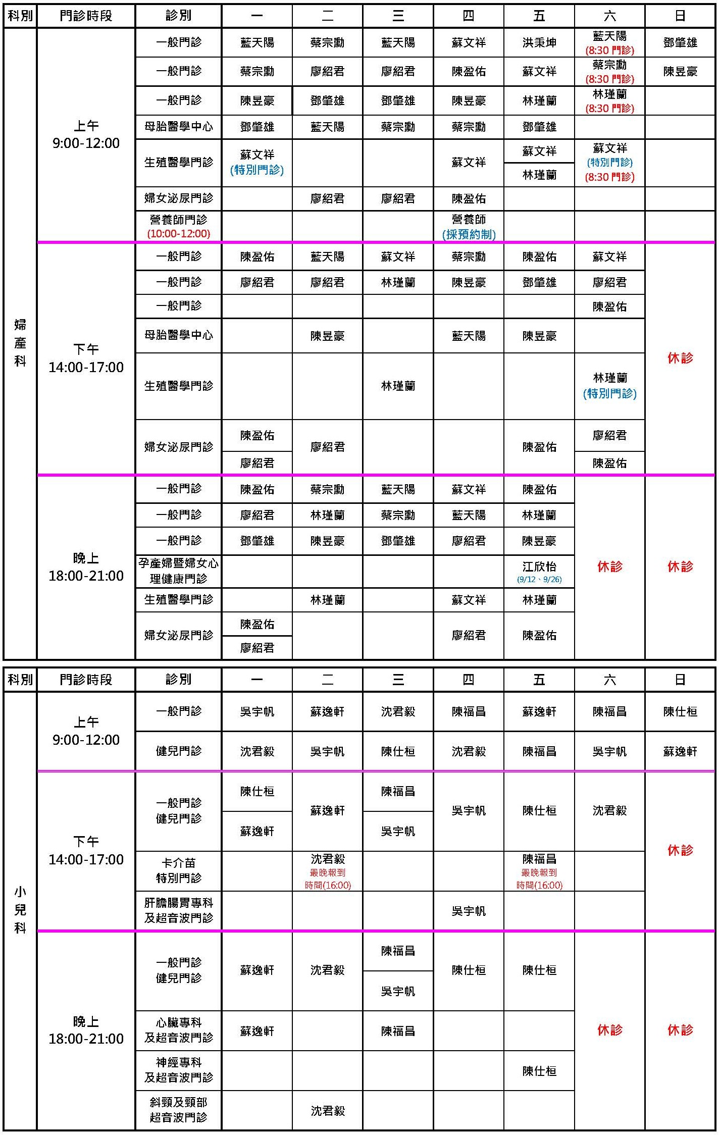 桃園秉坤9月門診表