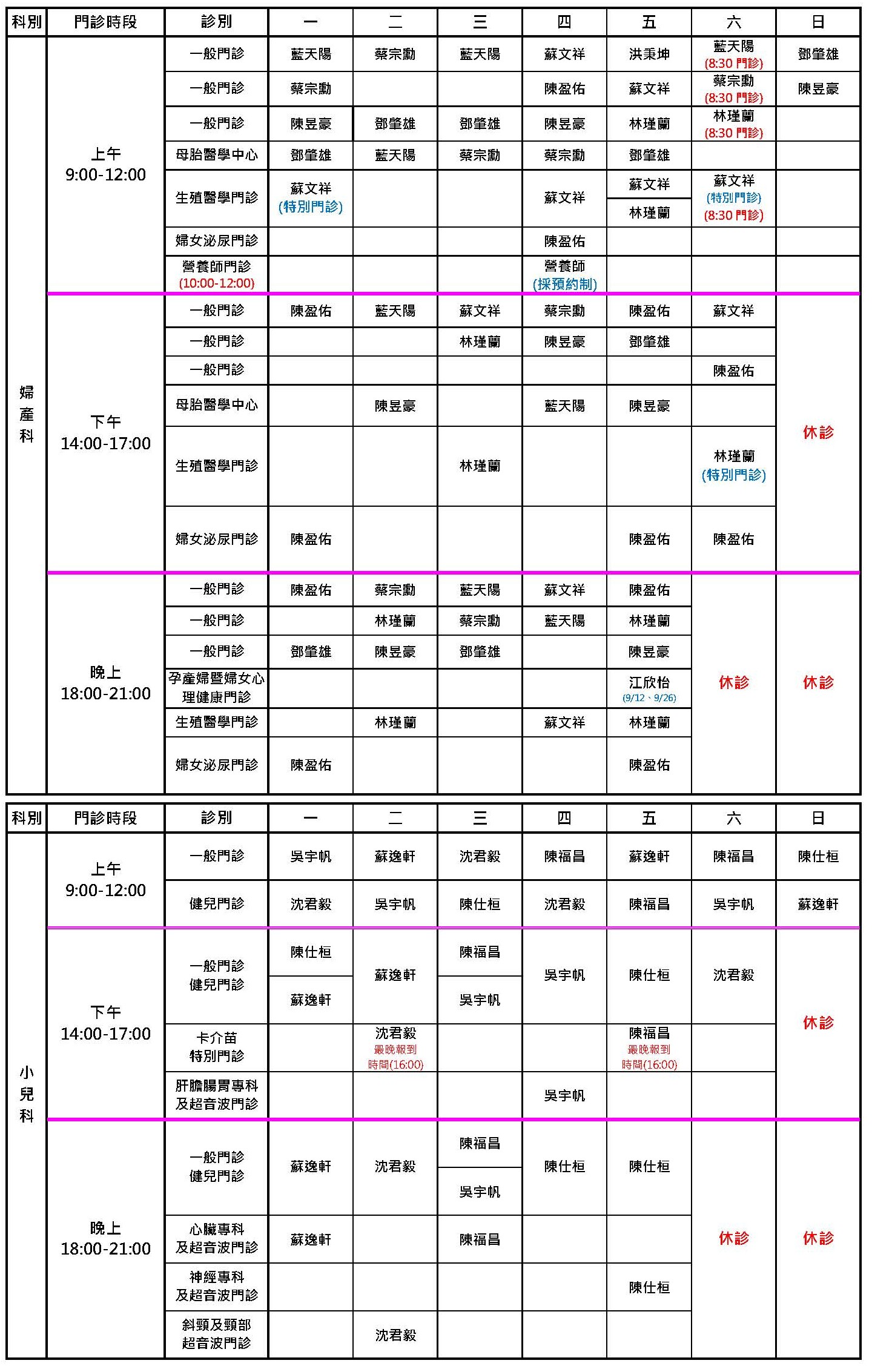 桃園秉坤9月門診表