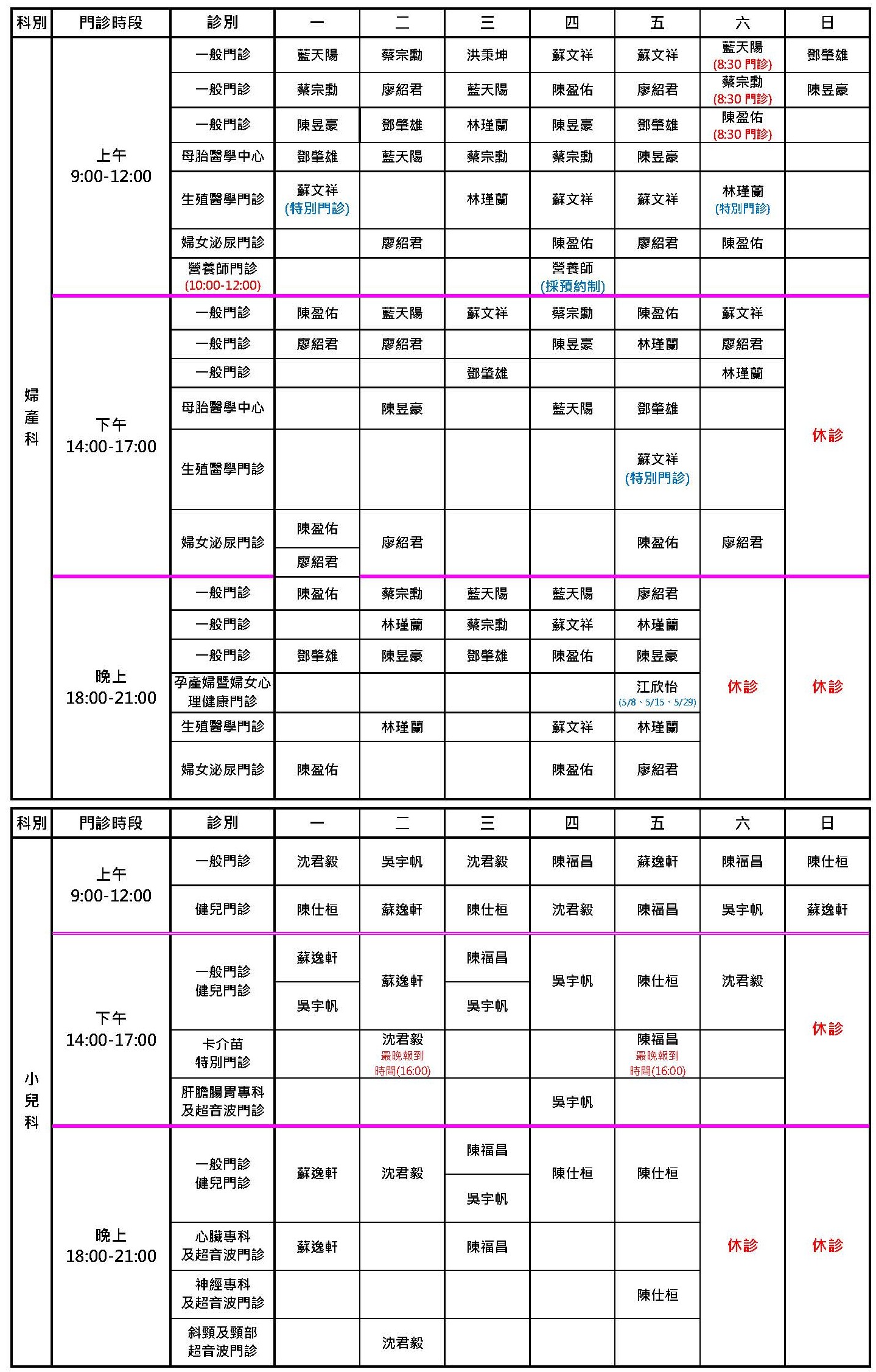 桃園秉坤5月門診表